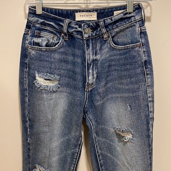 Pacsun High Rise Distressed Straight Mom Jeans 24 - Picture 4 of 7